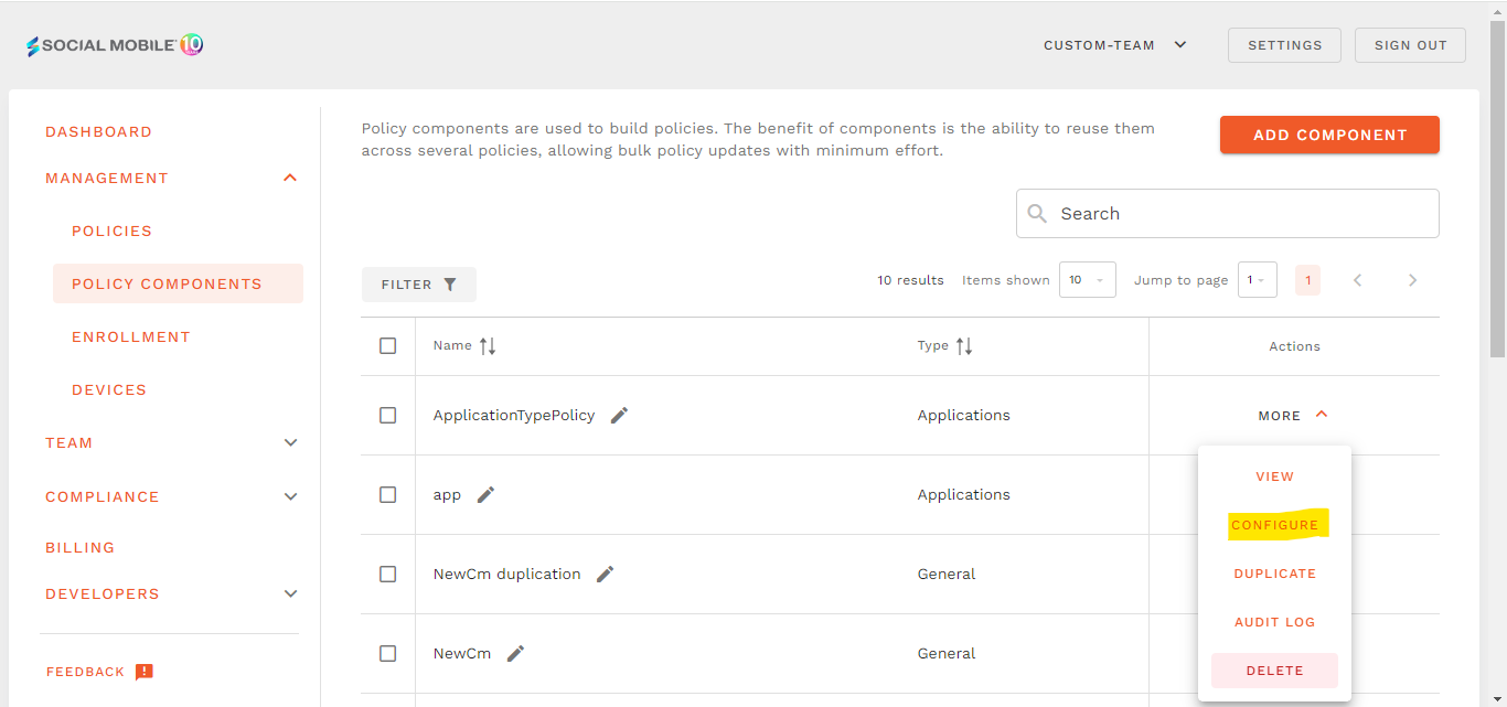 configure application type policy