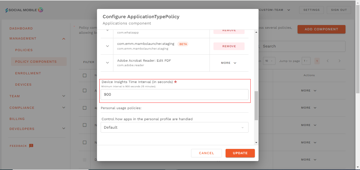 configure application type policy list