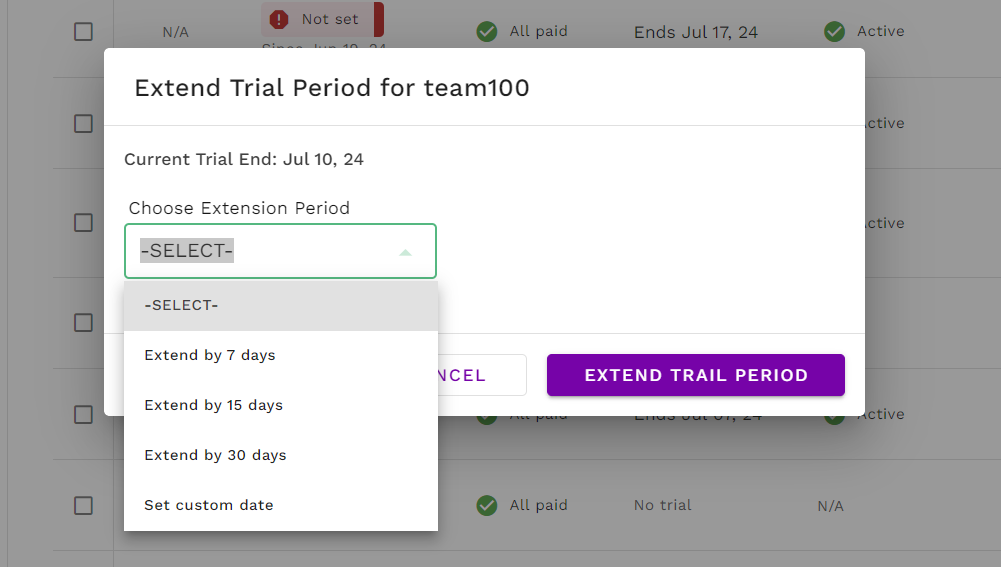 extend trial dialog box